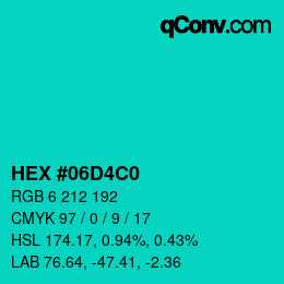 カラーコード: HEX #06D4C0 | qconv.com