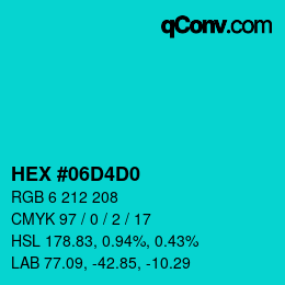 Color code: HEX #06D4D0 | qconv.com