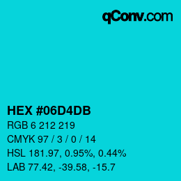颜色代码: HEX #06D4DB | qconv.com
