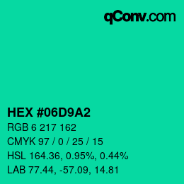Color code: HEX #06D9A2 | qconv.com