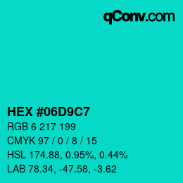 Farbcode: HEX #06D9C7 | qconv.com