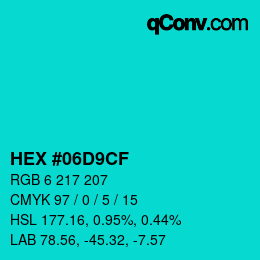 Color code: HEX #06D9CF | qconv.com