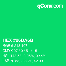 カラーコード: HEX #06DA6B | qconv.com