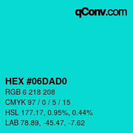 カラーコード: HEX #06DAD0 | qconv.com