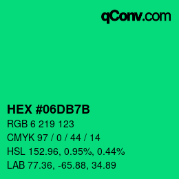 颜色代码: HEX #06DB7B | qconv.com