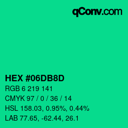 颜色代码: HEX #06DB8D | qconv.com