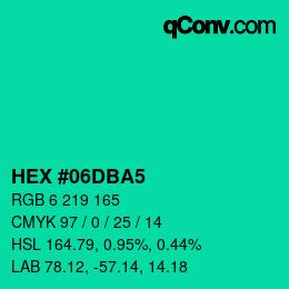 Color code: HEX #06DBA5 | qconv.com