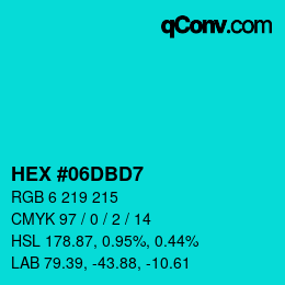 Color code: HEX #06DBD7 | qconv.com
