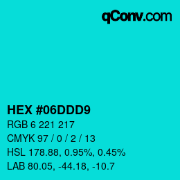 Color code: HEX #06DDD9 | qconv.com