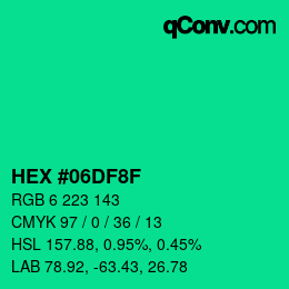 Color code: HEX #06DF8F | qconv.com
