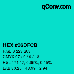 カラーコード: HEX #06DFCB | qconv.com
