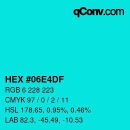 Color code: HEX #06E4DF | qconv.com