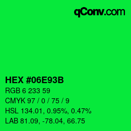 Color code: HEX #06E93B | qconv.com