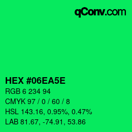 颜色代码: HEX #06EA5E | qconv.com