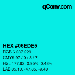 Color code: HEX #06EDE5 | qconv.com