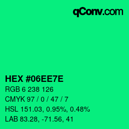 Color code: HEX #06EE7E | qconv.com