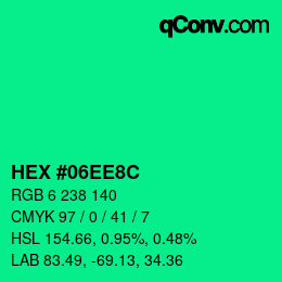 Color code: HEX #06EE8C | qconv.com