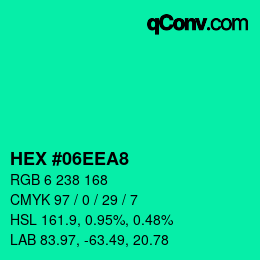 Color code: HEX #06EEA8 | qconv.com