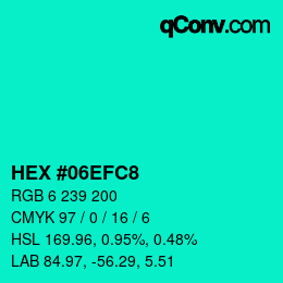 Color code: HEX #06EFC8 | qconv.com