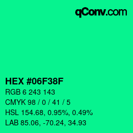 Color code: HEX #06F38F | qconv.com