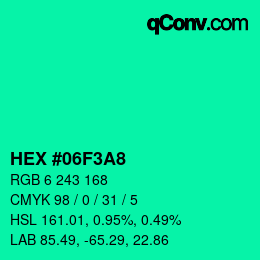Color code: HEX #06F3A8 | qconv.com