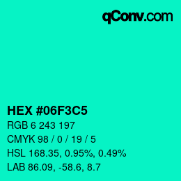 Color code: HEX #06F3C5 | qconv.com
