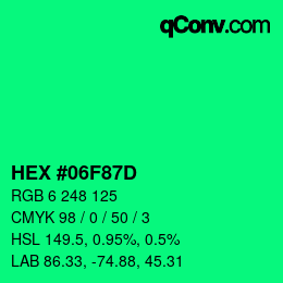 Color code: HEX #06F87D | qconv.com