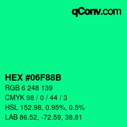 Color code: HEX #06F88B | qconv.com