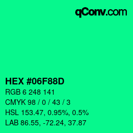 Color code: HEX #06F88D | qconv.com
