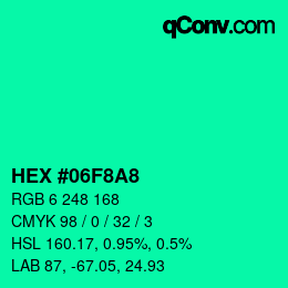 Color code: HEX #06F8A8 | qconv.com