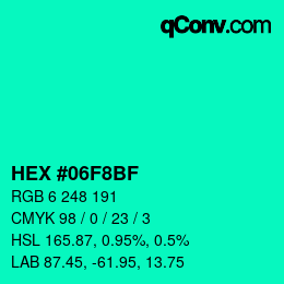 Color code: HEX #06F8BF | qconv.com