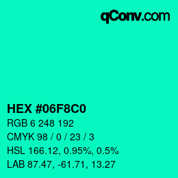 Color code: HEX #06F8C0 | qconv.com