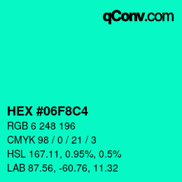 Color code: HEX #06F8C4 | qconv.com
