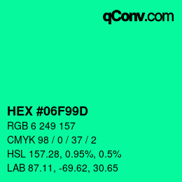 Color code: HEX #06F99D | qconv.com