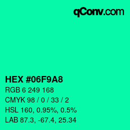 カラーコード: HEX #06F9A8 | qconv.com