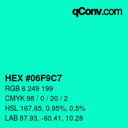 Color code: HEX #06F9C7 | qconv.com