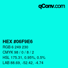 Color code: HEX #06F9E6 | qconv.com