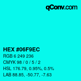 Color code: HEX #06F9EC | qconv.com