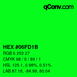 Color code: HEX #06FD1B | qconv.com