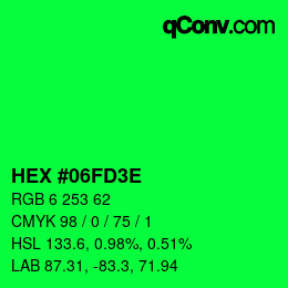 カラーコード: HEX #06FD3E | qconv.com