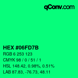 カラーコード: HEX #06FD7B | qconv.com