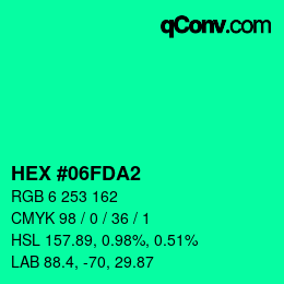 カラーコード: HEX #06FDA2 | qconv.com