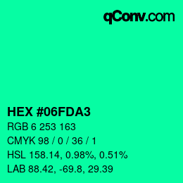 カラーコード: HEX #06FDA3 | qconv.com