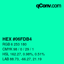 カラーコード: HEX #06FDB4 | qconv.com
