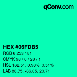 カラーコード: HEX #06FDB5 | qconv.com