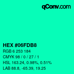カラーコード: HEX #06FDB8 | qconv.com