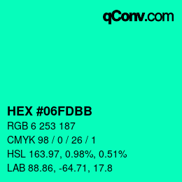 Color code: HEX #06FDBB | qconv.com