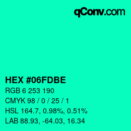 Color code: HEX #06FDBE | qconv.com