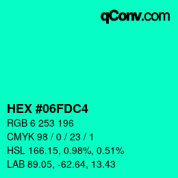 Color code: HEX #06FDC4 | qconv.com
