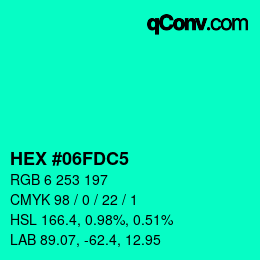 Color code: HEX #06FDC5 | qconv.com